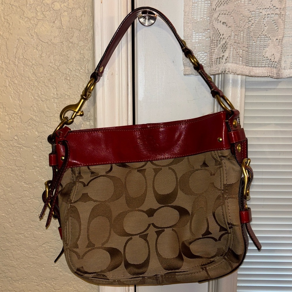 Y2K VTG Coach Red and Brown Signature Hobo Bag